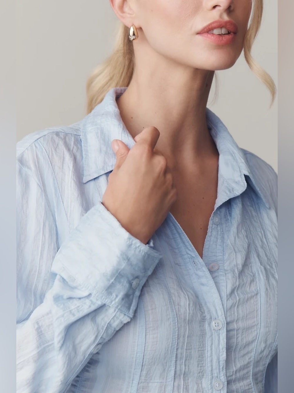 NWT Anthropologie Maeve Waisted Button Down Tunic Light Blue L Coastal $118 - Picture 3 of 9